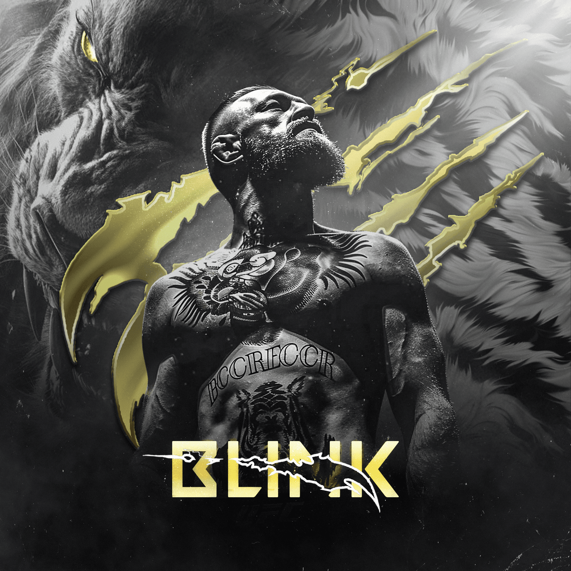 Conor McGregor UFC fighter poster with Blink branding and golden eagle claw artwork – intense promotional design